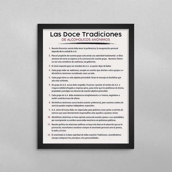 Affiche ESPAGNOL des 12 Traditions des AA - Las Doce Tradiciones de Alcoholicos Anonimos (A.A.)