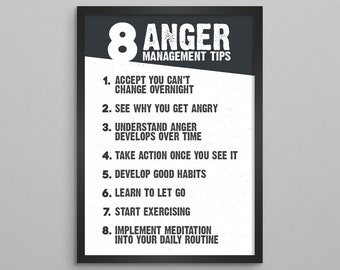 Anger Management Tips Poster: Therapist Counselor Office Art