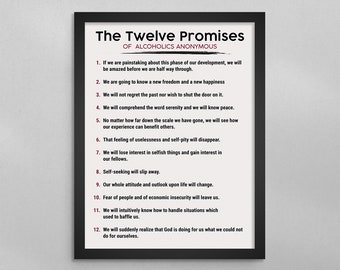 Alcoholics Anonymous 12 Promises Poster: Mental Health & Addiction Recovery