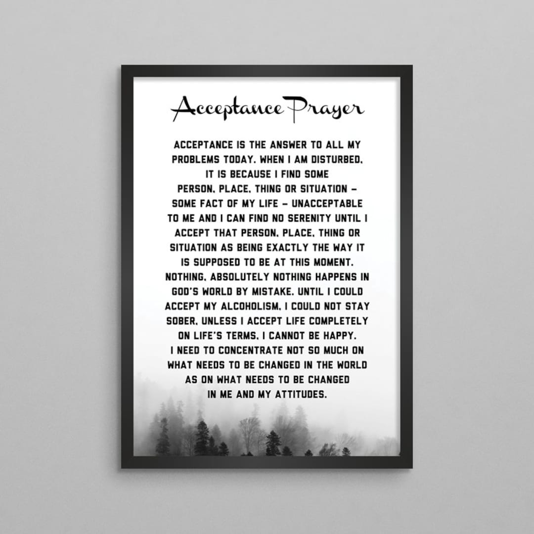 Acceptance Prayer Poster AA NA Alcoholics & Narcotics Anonymous