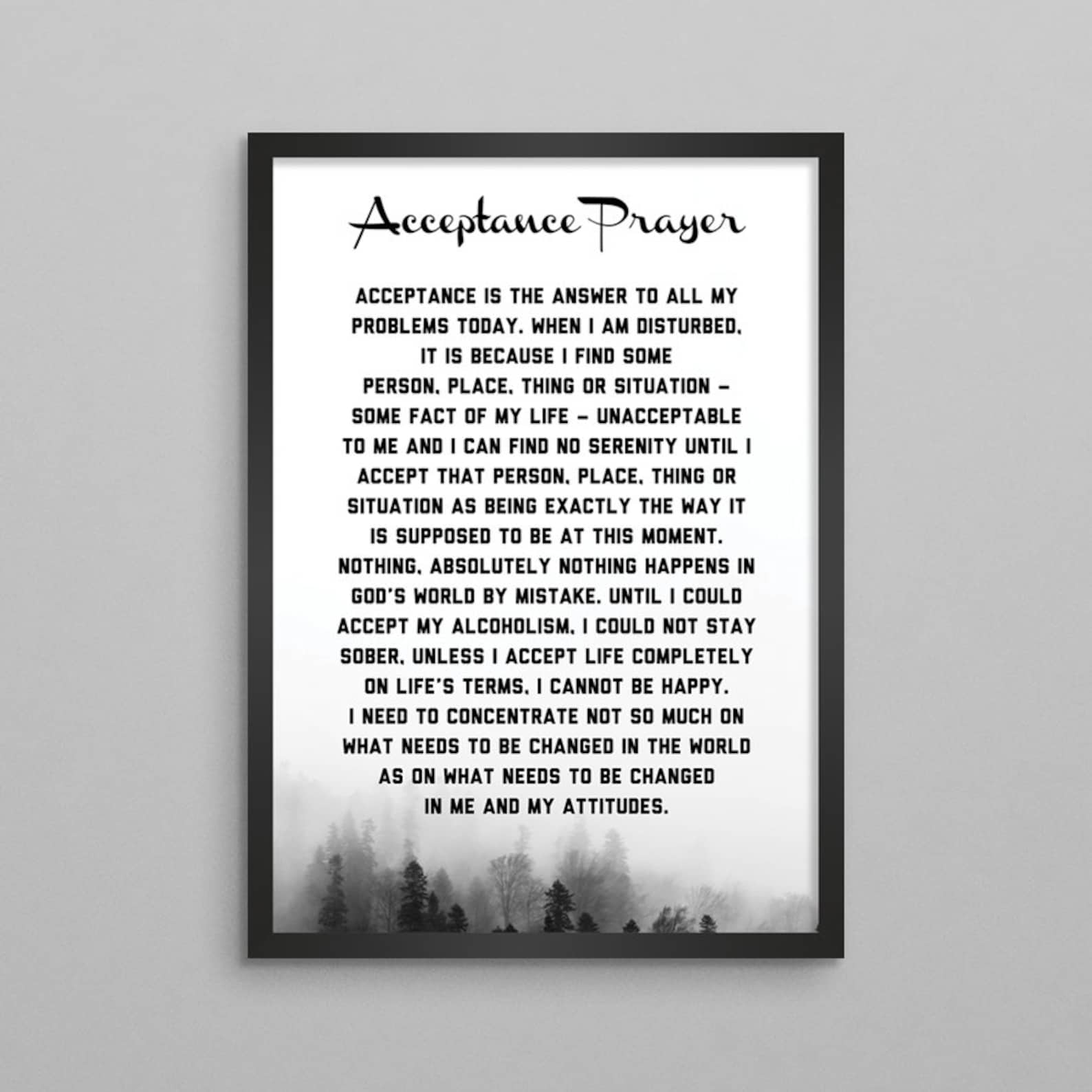 Acceptance prayer poster aa na alcoholics narcotics etsy