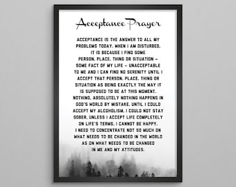 Acceptance Prayer Poster - AA NA - Alcoholics & Narcotics Anonymous - Addiction Recovery Gift Poster - Sobriety Therapy Print Wall Decor