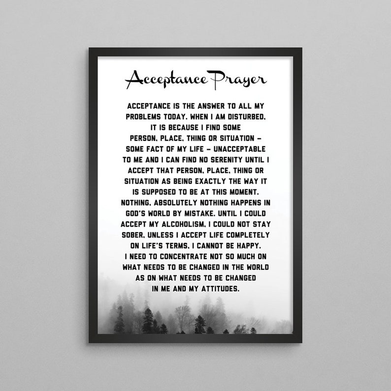 Acceptance prayer poster aa na alcoholics narcotics etsy