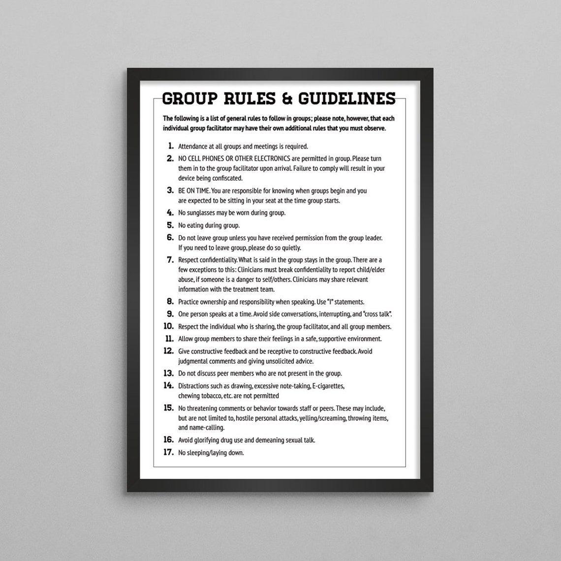 Group Rules and Guidelines Poster for Recovery Treatment Rehab Etsy