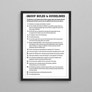 Group Rules and Guidelines Poster for Recovery Treatment Rehab Center - Addiction Treatment Therapy - Mental Health Class (2 Styles) Gift