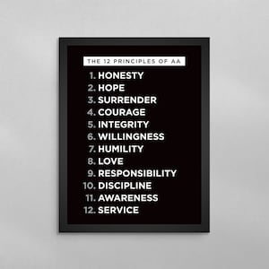 The Twelve 12 Principles of AA NA Poster Minimal OPA Addiction Recovery ...