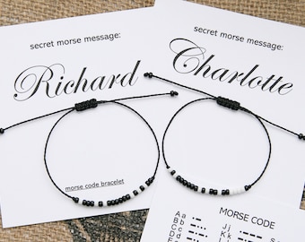 Custom Morse code bracelets. Couple bracelets. Personalised Name bracelets. String bracelets. Set of two matching bracelets. Valentine Gift