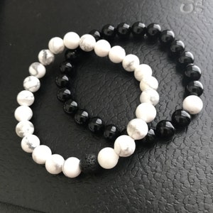 Couples Distance Bracelet: Howlite & Onyx Unity Beads (8mm)