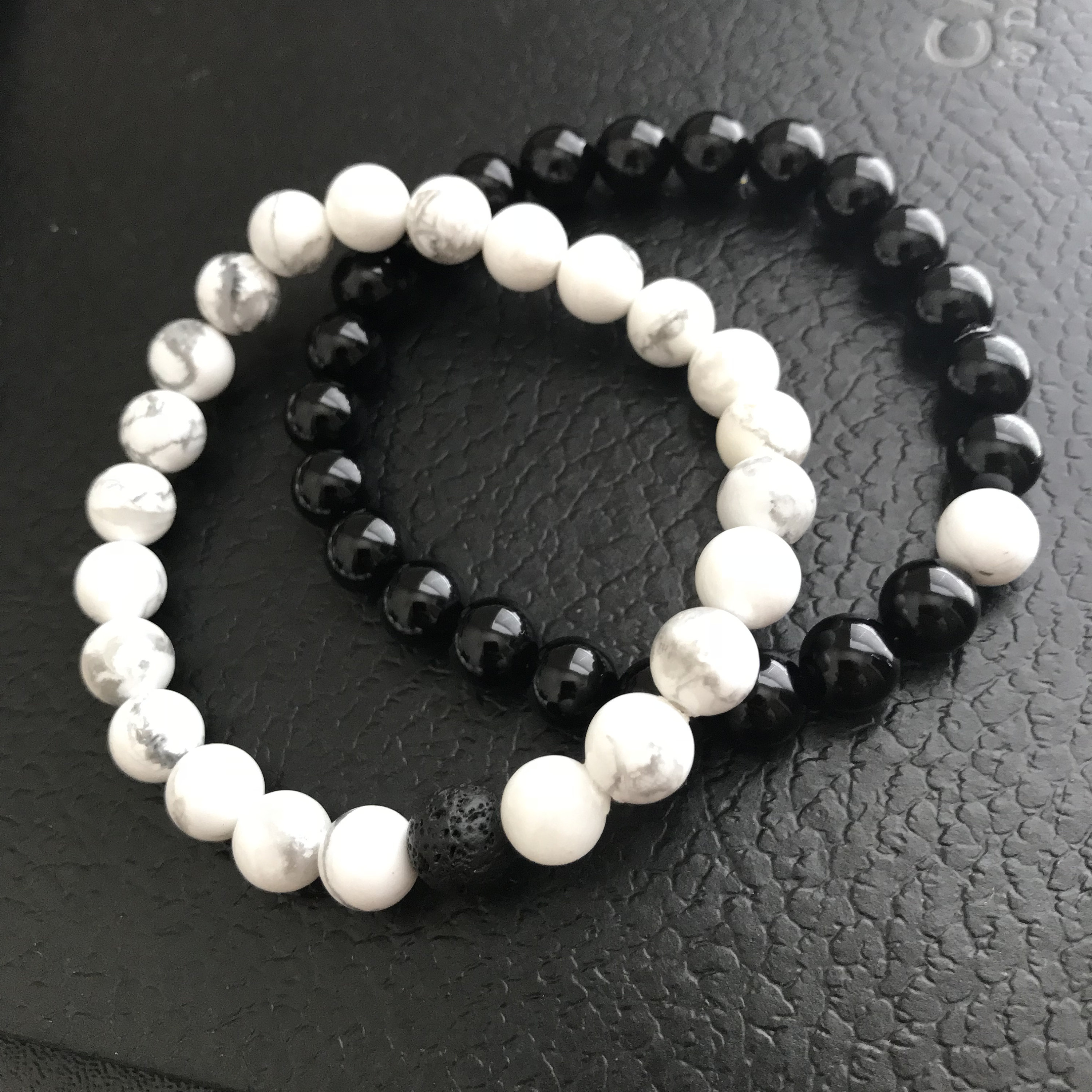 COAI Set 2 Bracciali della Distanza per Lui e per Lei in Onice Opaca e Howlite, Coppia Bracciali Lui e Lei in Pietre Dure : AMORWING