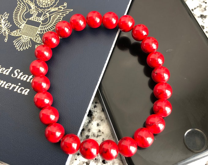 Red Jade Bracelet, Jade Beaded Bracelet, Red Beaded Bracelet, Womens