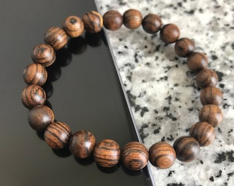Dark Sandalwood Bead Bracelet - Unisex 8mm Wood Bracelet