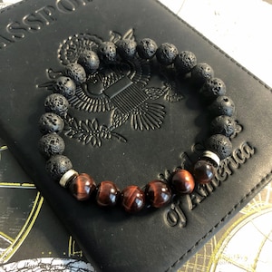 Pulsera de ojo de tigre rojo y piedra de lava: Pulsera difusora de aceites esenciales de 8 mm