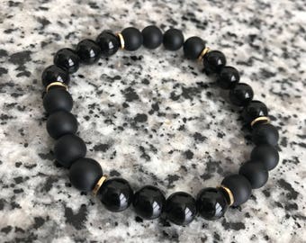 Matte Onyx Beaded Bracelet with Gold Accents (8mm)