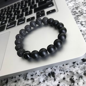 Lava Stone Bracelet, Onyx Bead Bracelet, Matte Onyx Bracelet, Diffuser Bead Bracelet, 10mm Beaded Bracelet, Single Accent Bracelet