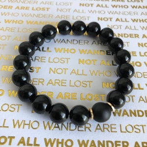 Black Onyx Bead Bracelet - Matte Onyx Bracelet, Black Beaded Bracelet, Unisex Beaded Bracelet, Onyx 10mm Beaded Bracelet, w/ Gold Accents