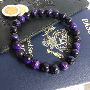 Purple Tigereye Bracelet, Purple Bead Bracelet, Purple Beaded Bracelet ...