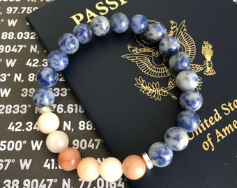 Pink Beaded Bracelet, Aventurine Bead Bracelet, Blue Spotted Bracelet, Blue Beaded Bracelet, Womens Bead Bracelet, 8mm Beaded Bracelet,