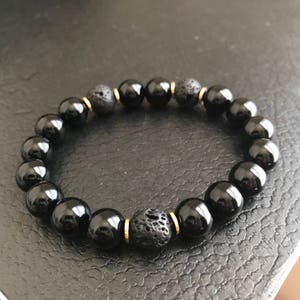 Onyx Beaded Bracelet, Lava Stone Bracelet, Essential Diffuser Bracelet, 10mm Beaded Bracelet, Black Beaded Bracelet, Onyx Bead Bracelet