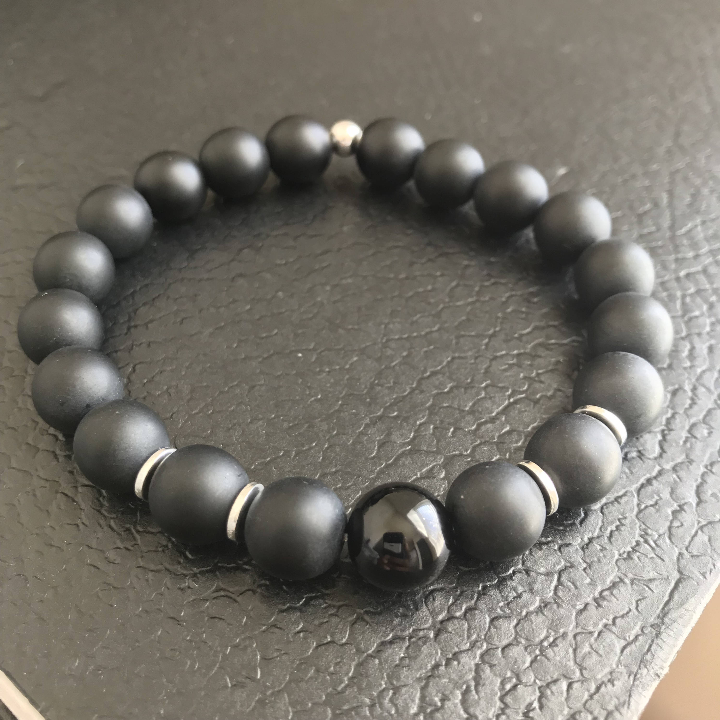 Matte Onyx Bracelet, Black Beaded Bracelet, Matte Black