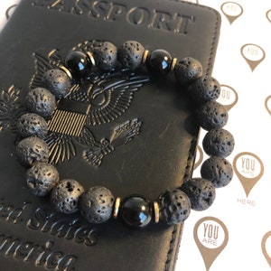 Lava Stone Bracelet, Black Onyx Bracelet, Diffuser Bead Bracelet, Essential Oil Bracelet, 10mm Beaded Bracelet, Unisex Bead Bracelet