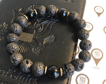 Lava Stone Bracelet, Black Onyx Bracelet, Diffuser Bead Bracelet, Essential Oil Bracelet, 10mm Beaded Bracelet, Unisex Bead Bracelet