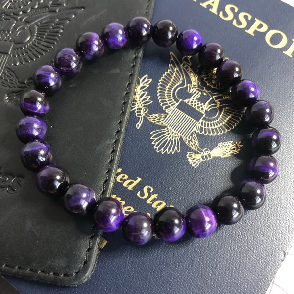 Purple Tigereye Bracelet, Purple Bead Bracelet, Purple Beaded Bracelet, Tigereye Beaded Bracelet, 8mm Beaded Bracelet, Unisex Bead Bracelet