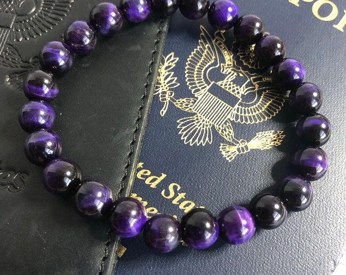 Purple Tigereye Bracelet, Purple Bead Bracelet, Purple Beaded Bracelet ...