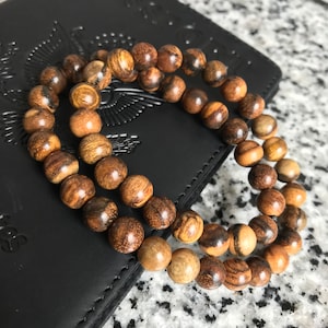 African Wood Bead Bracelet - Wood Bead Bracelet, Double Sandalwood Bracelet, Mens Bead Bracelet, Womens Beaded Bracelet, 8mm Beaded Bracelet