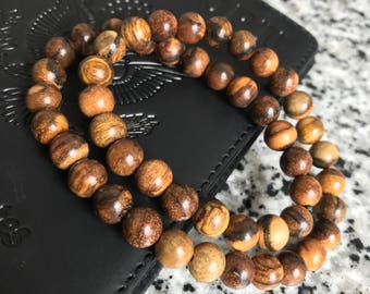 African Beaded Bracelet, Wood Bead Bracelet, Double Sandalwood Bracelet, Mens Beaded Bracelet, Womens Beaded Bracelet, 8mm Beaded Bracelet