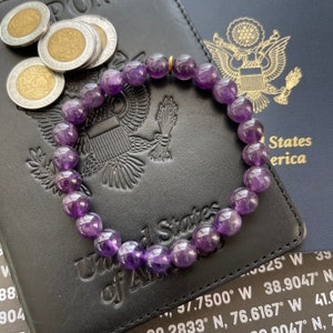 Purple Amethyst Bead Bracelet - Purple Beaded Bracelet, Amethyst Bead Bracelet, 8mm Beaded Bracelet, Purple Jewelry, Unisex Beaded Bracelet