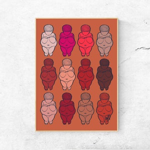 Art Print - "Shades of Willendorf Rosas" by Anna Maria Garza, Venus of Willendorf, Fertility Goddess, Tropical, Modern, Pink Decor, Gaia