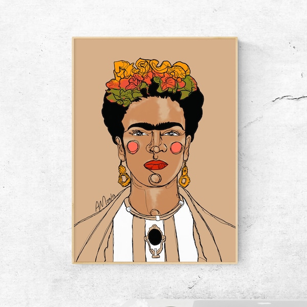 Art Print - "Kahlo Desert" by Anna Maria Garza, Frida Kahlo, Painting, Inspiring Women, Latino Art, Earth tones, Southwestern, Mexican Hero