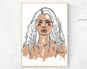 Art Print - quot First We Braided quot by Anna Maria Garza, Minimalist, Native American, Black and White Line Art, Braided Hair, Modern Portrait