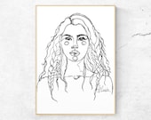 Art Print - quot First We Braided Lines quot by Anna Maria Garza, Minimalist, Native American, Black and White Line Art, Braided Hair, Indigenous
