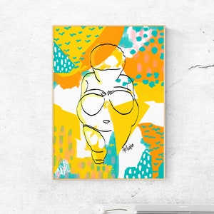 HUMAN MADE - Art Print - "Willendorf Sun" by Anna Maria Garza, Venus of Willendorf, Fertility Goddess, Color Block, Tropical Decor, Gaia