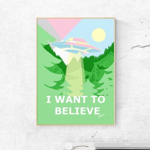 Art Print - "Believe" by Anna Maria Garza, Color Block, Minimalist, UFO, Pastels, I Want to Believe, X-files, Poster, Minimal, Nursery Decor