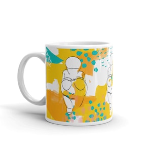 Coffee Mug - &quot;Willendorf Sun&quot; by Anna Maria Garza, Venus of Willendorf, Fertility Goddess, Color Block, Tropical, Modern, Bungalow
