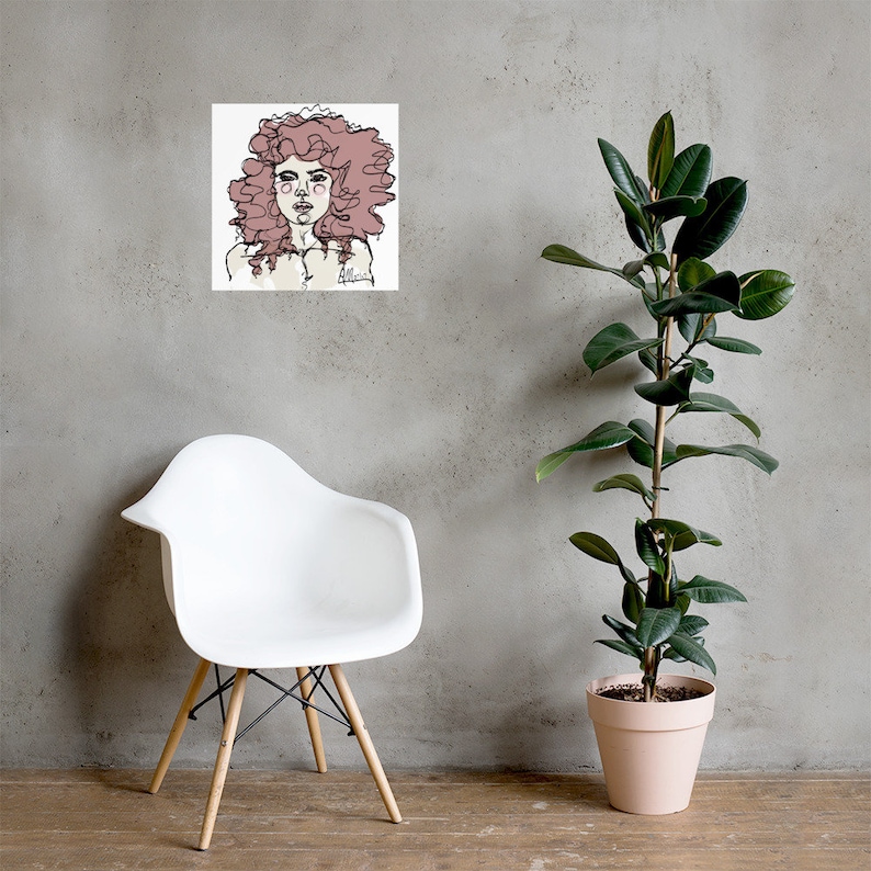 Watercolor Art Salon Art Curly Hair Modern Portrait Fashion Illustration Cinnamon Curls by Anna Maria Garza Art Print Brunette