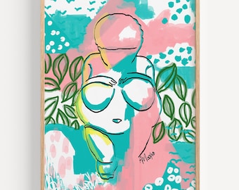 HECHO POR EL HOMBRE - Lámina artística - "Luz de Willendorf" de Anna Maria Garza, Venus de Willendorf, Diosa de la Fertilidad, Bloque de color, Rosa, Moderna, Estilo playero
