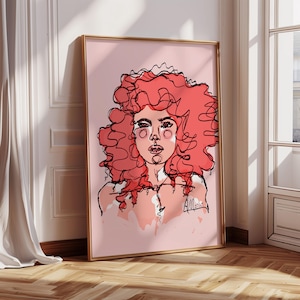 HUMAN MADE - Art Print - Art Nouveau Curls by Anna Maria Garza, Mermaid, Red hair, Curly Hair, Girl&#39;s Room, Salon Art, Curls, Ginger Hair