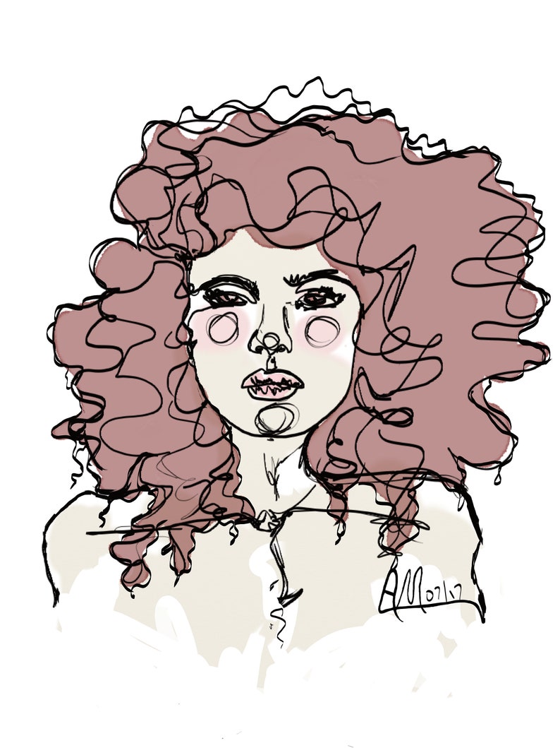 Watercolor Art Salon Art Curly Hair Modern Portrait Fashion Illustration Cinnamon Curls by Anna Maria Garza Art Print Brunette