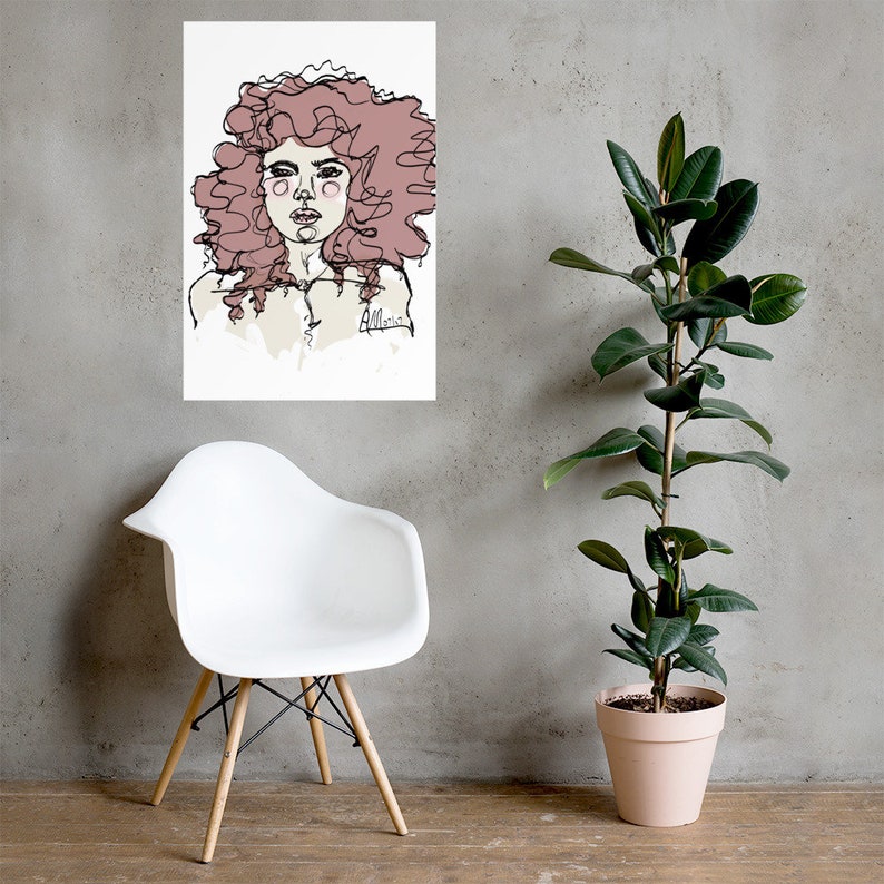 Watercolor Art Salon Art Curly Hair Modern Portrait Fashion Illustration Cinnamon Curls by Anna Maria Garza Art Print Brunette
