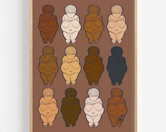 HECHO POR EL HOMBRE - Lámina artística - "Sombras de Willendorf" de Anna Maria Garza, Venus de Willendorf, Diosa de la Fertilidad, Gea, Orgullo Femenino, Venus
