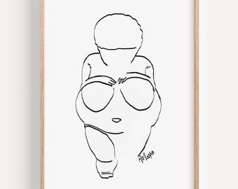 HECHO POR EL HOMBRE - Lámina artística - "Líneas de Willendorf" de Anna Maria Garza, Venus de Willendorf, Diosa de la Fertilidad, Minimalista, Arqueológica, Primitiva