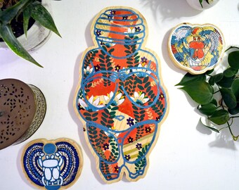 HECHO A MANO - Willendorf Mediterráneo por Anna Maria Garza - Pintura original sobre madera, Venus de Willendorf, Diosa de la Fertilidad, Gaia, OOAK