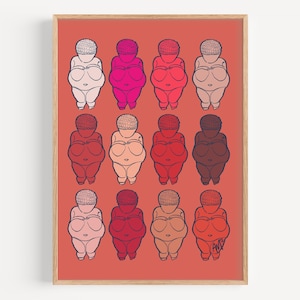 HUMAN MADE - Art Print - "Shades of Willendorf Rosas" by Anna Maria Garza, Venus of Willendorf, Fertility Goddess, Pink Decor, Gaia, Curvy