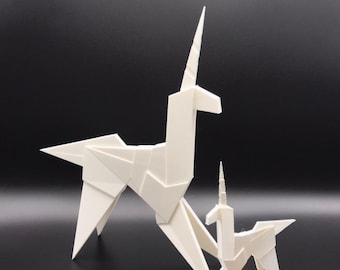 Large origami unicorn inspired by Blade Runner folded by Gaff, 3d printed lowpoly animal, Japanese inspired gift