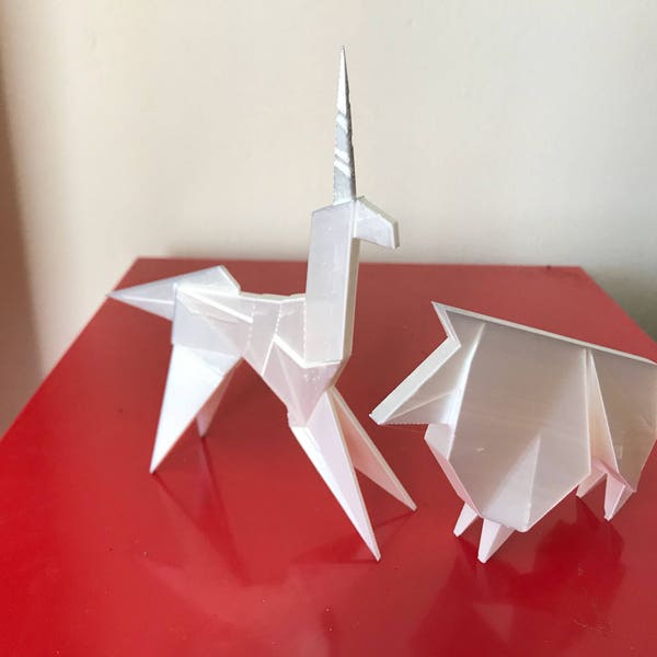 Gaff's Blade Runner Origami Unicorn and Sheep, Lowpoly Unicorn and Sheep Paper Art Sculptures