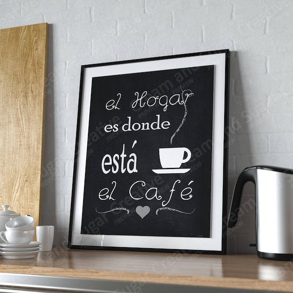 Imagen imprimible en el estilo de una pizarra // El hogar es donde está el café // Cafe dibujo imprimible