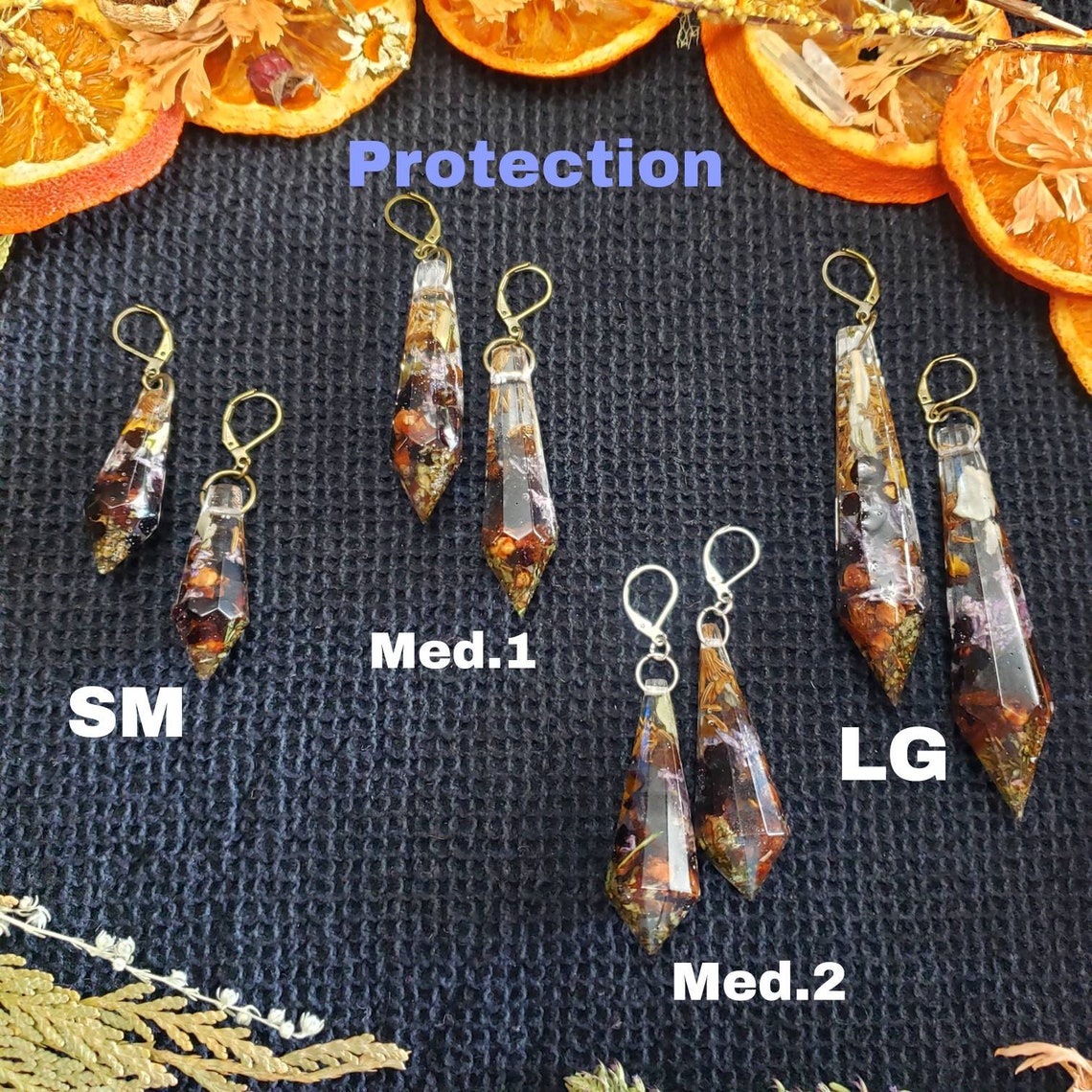Herb filled Resin Spell Pendant Earrings. Witchy Earrings